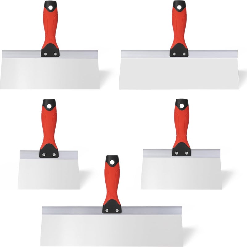 SUMED Drywall Taping Knife 5 PCS Stainless Steel Taping Knives, 6"/8"/10"/12"/14" Premium Drywall Skimming Blades with Nonslip Rubberized Grip Handle,Perfect Drywall Tool,Finishing and Patching - Image 1